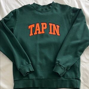 Green Crewneck Sweater with Orange Print